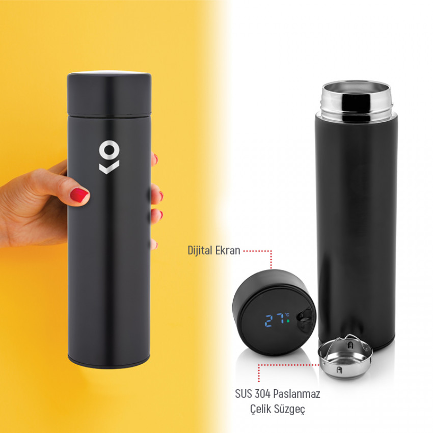Dijital Isı Dereceli Süzgeçli Termos / 450 Ml