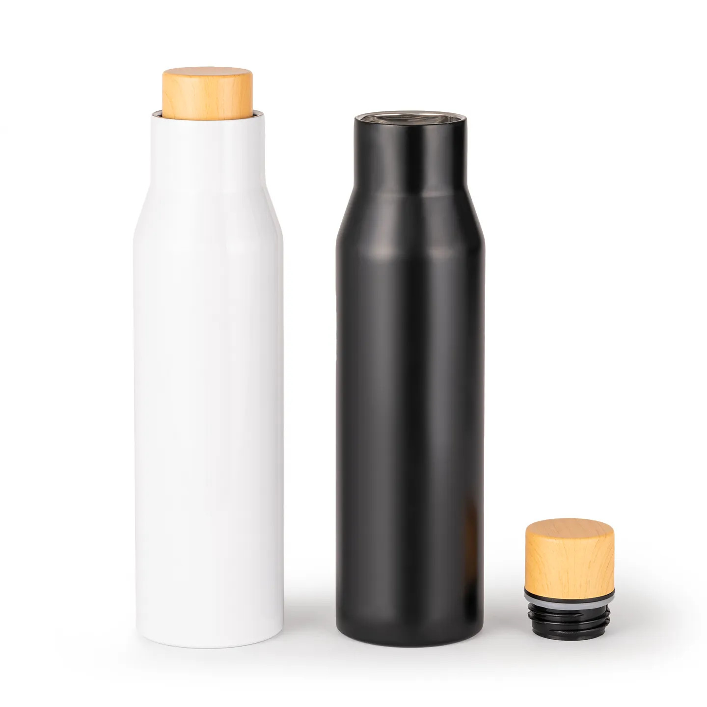 500 ml Çift Duvarlı Bambu Çevirmeli Kapaklı Paslanmaz Çelik Termos Promozone