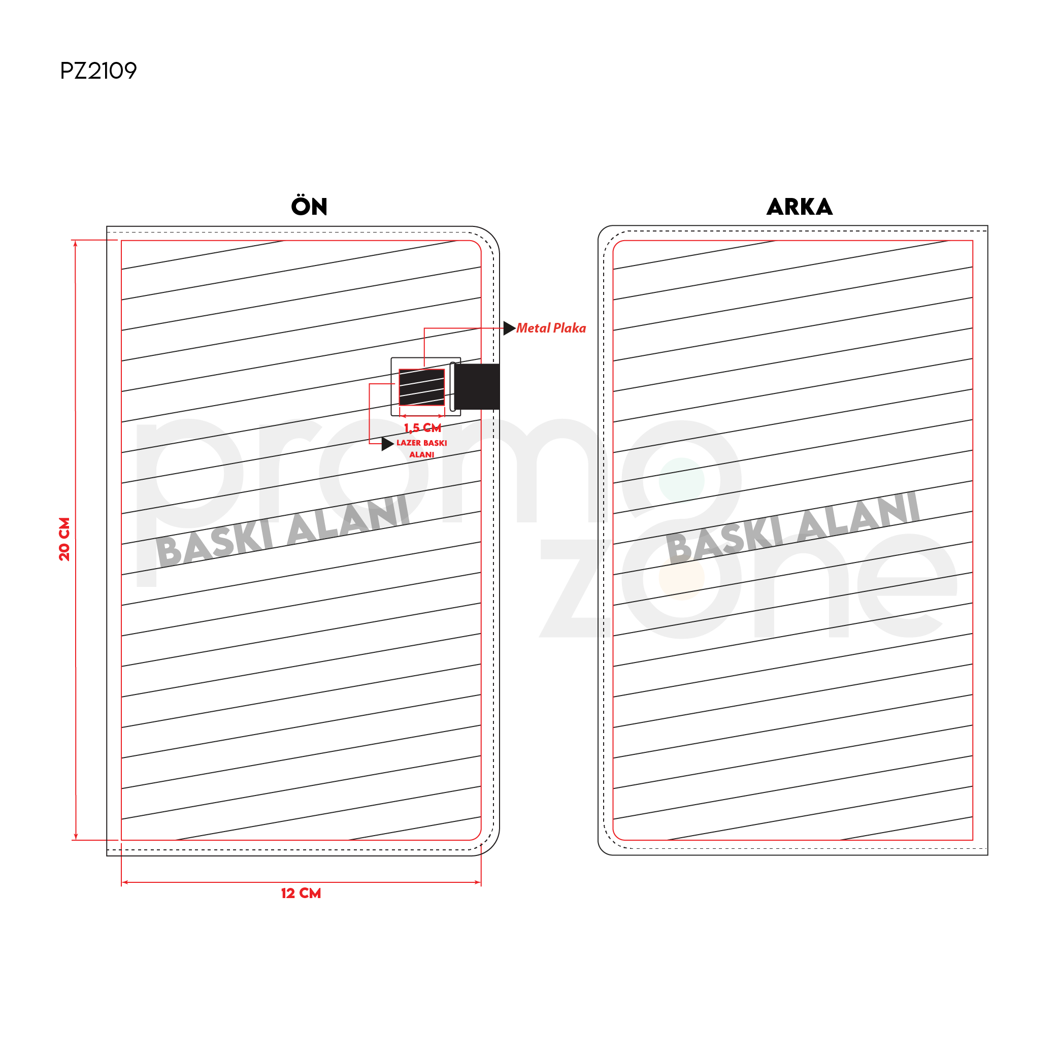 13 x 21 cm Termo PU Sert Kapaklı Tarihsiz Defter, 224 Sayfa, 80 gr Ivory Krem Çizgili İç Kağıt, Metal Tokalı Promozone