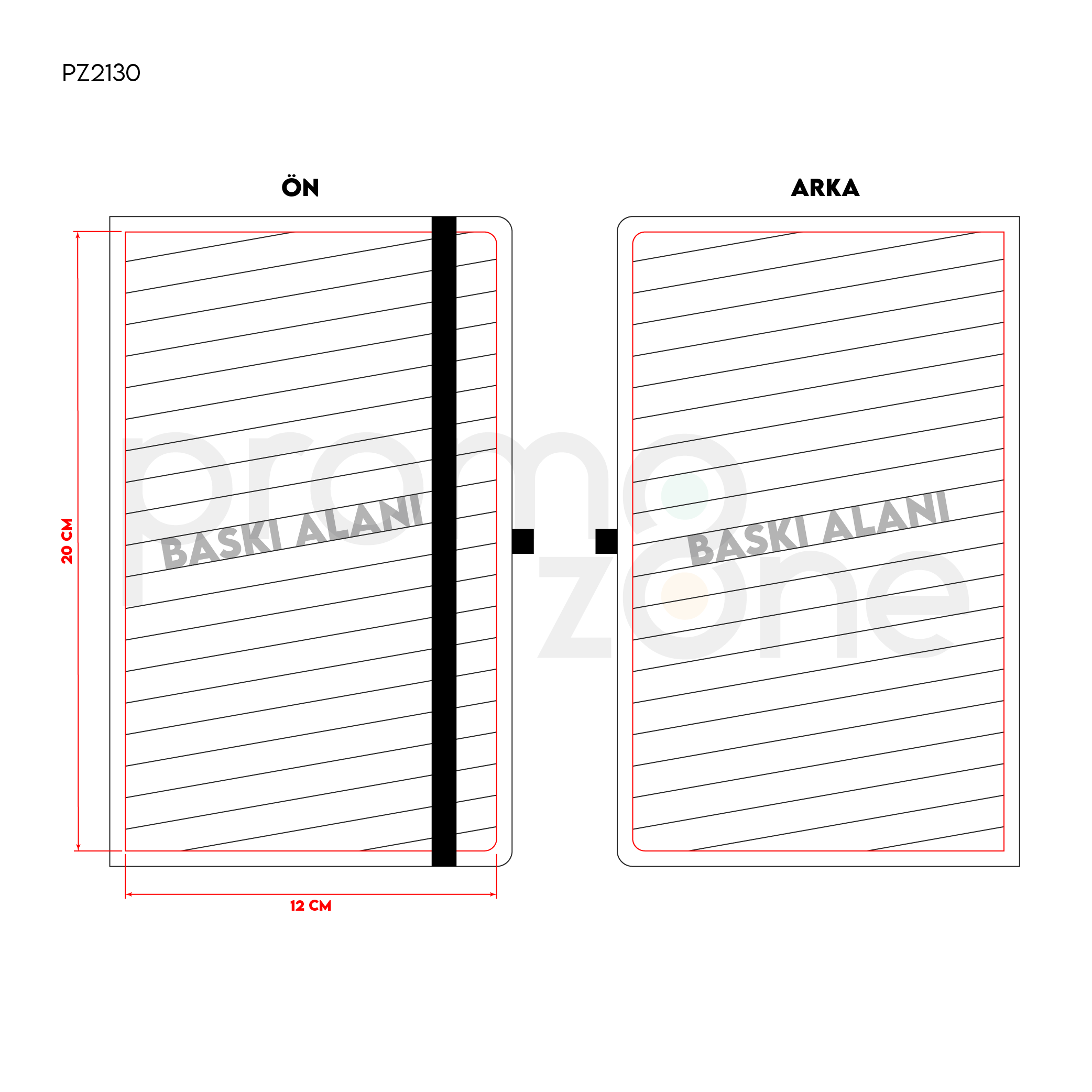 13 x 21 cm Termo PU Sert Kapaklı Tarihsiz Defter, 224 Sayfa, 70 gr Ivory Krem Çizgili İç Kağıt, Esnek Kapak Lastikli, Kalem Tutuculu Promozone