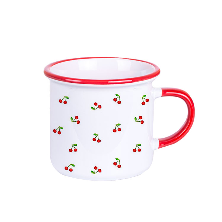 Süblimasyon Kulpu ve Ağız Çevresi Renkli Enamel Emaye Kupa - Kutulu