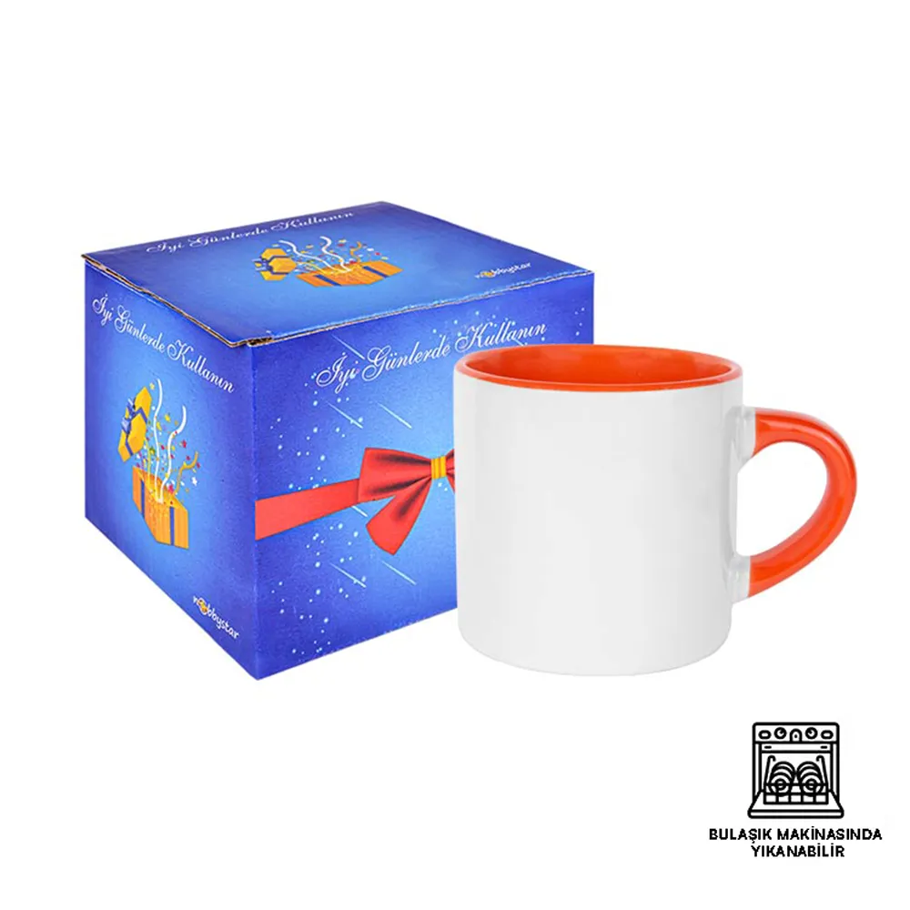 Süblimasyon Porselen Nescafe Kulbu ve İçi Renkli Kupa Bardak Kutulu - Logo Baskılı