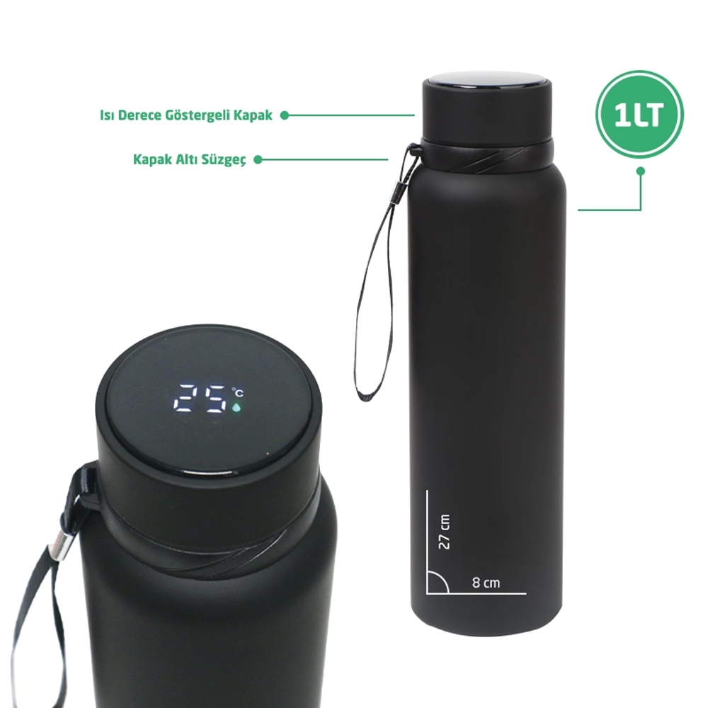 1000 ml Dijital Isı Göstergeli Paslanmaz Çelik Termos