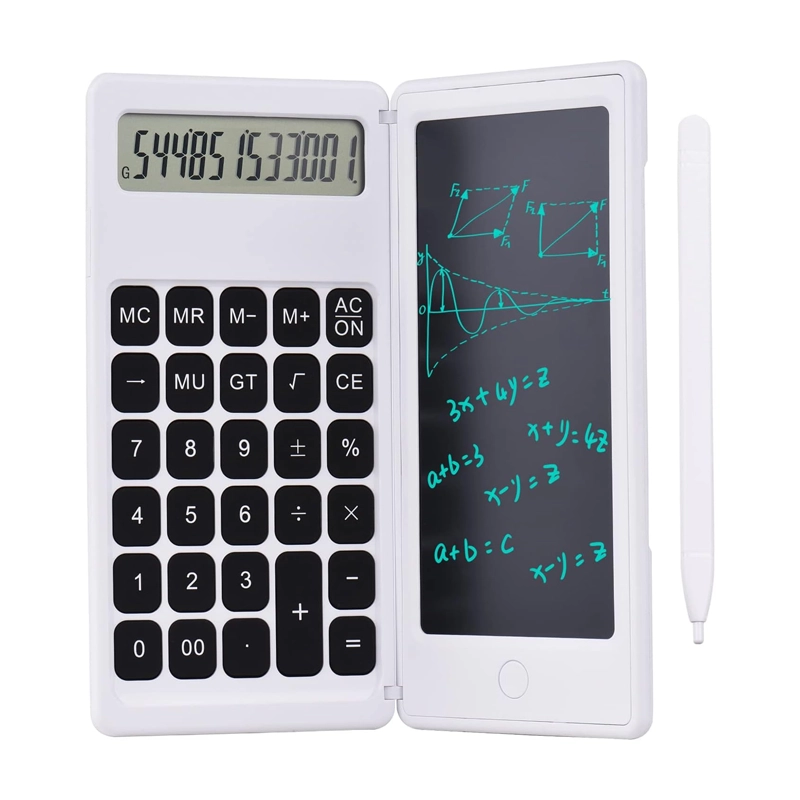 Katlanabilir Hesap Makinesi ve 6 inç LCD Yazma Tableti Dijital Çizim Pedi 12 Haneli Ekran Stylus Kalem ile Silme Düğmesi