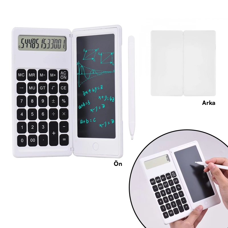 Katlanabilir Hesap Makinesi ve 6 inç LCD Yazma Tableti Dijital Çizim Pedi 12 Haneli Ekran Stylus Kalem ile Silme Düğmesi Promozone