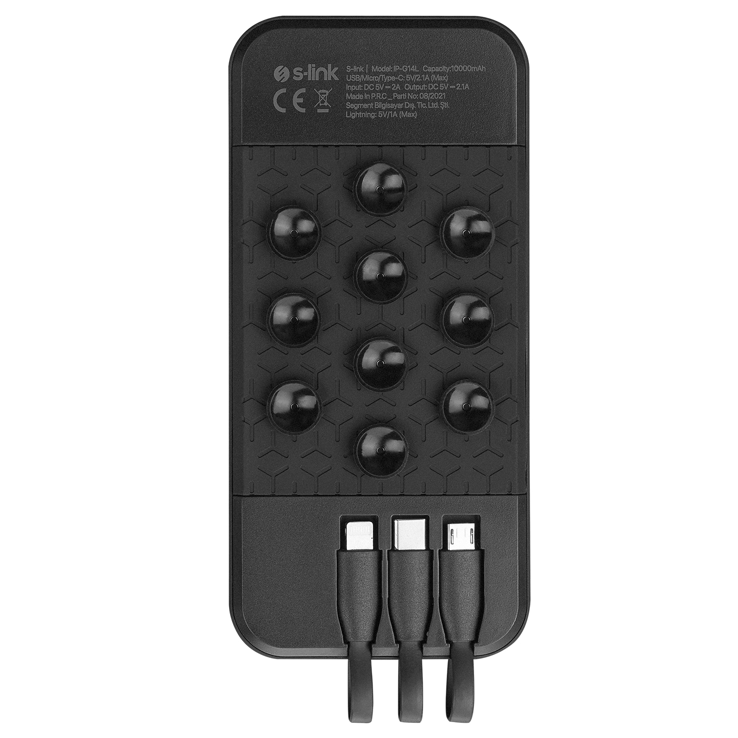 S-link IP-G14L 10000mAh Dahili Kablolu Vantuz+Stand Siyah Gizli Ledli Taşınabilir Pil Şarj Cihazı Promozone