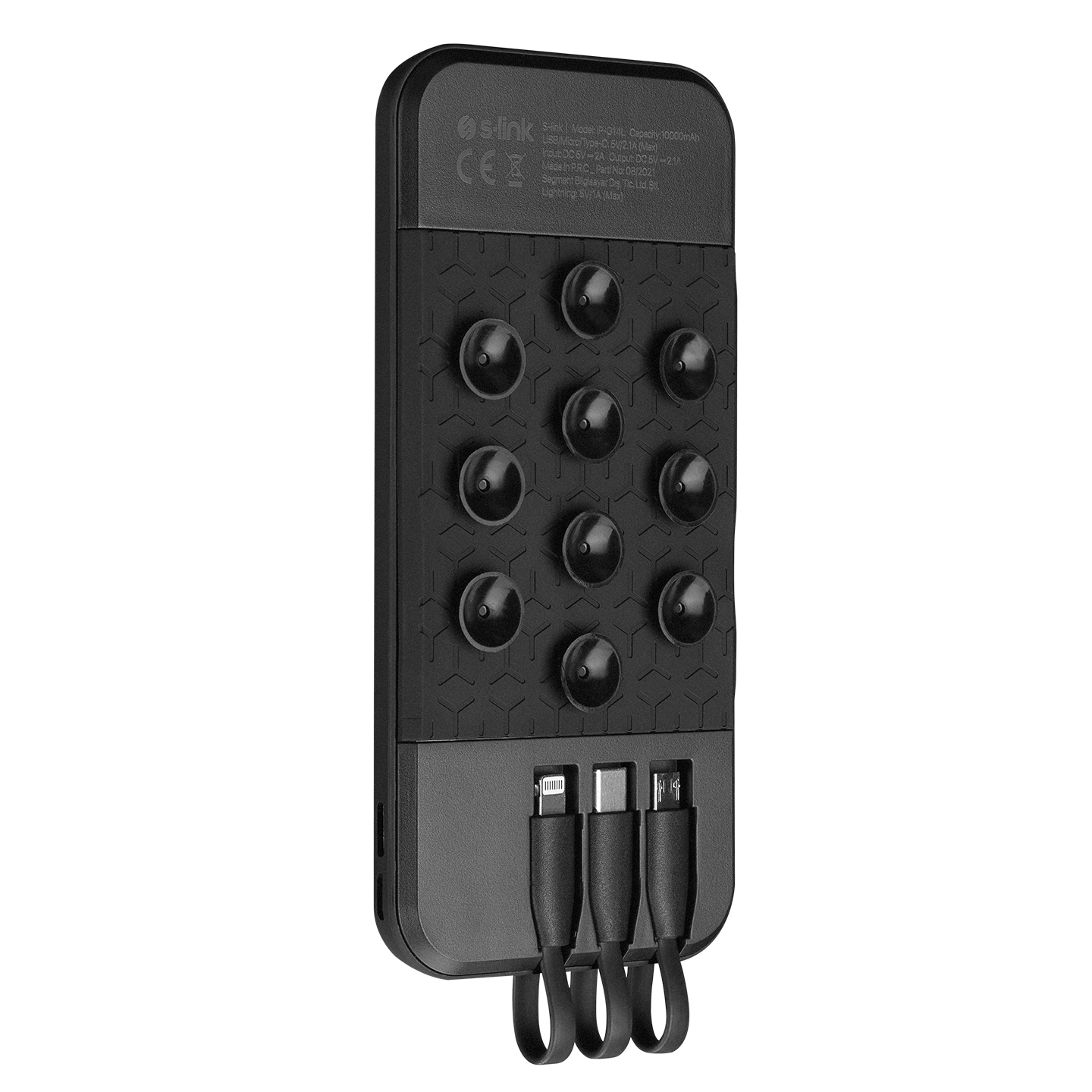 S-link IP-G14L 10000mAh Dahili Kablolu Vantuz+Stand Siyah Gizli Ledli Taşınabilir Pil Şarj Cihazı