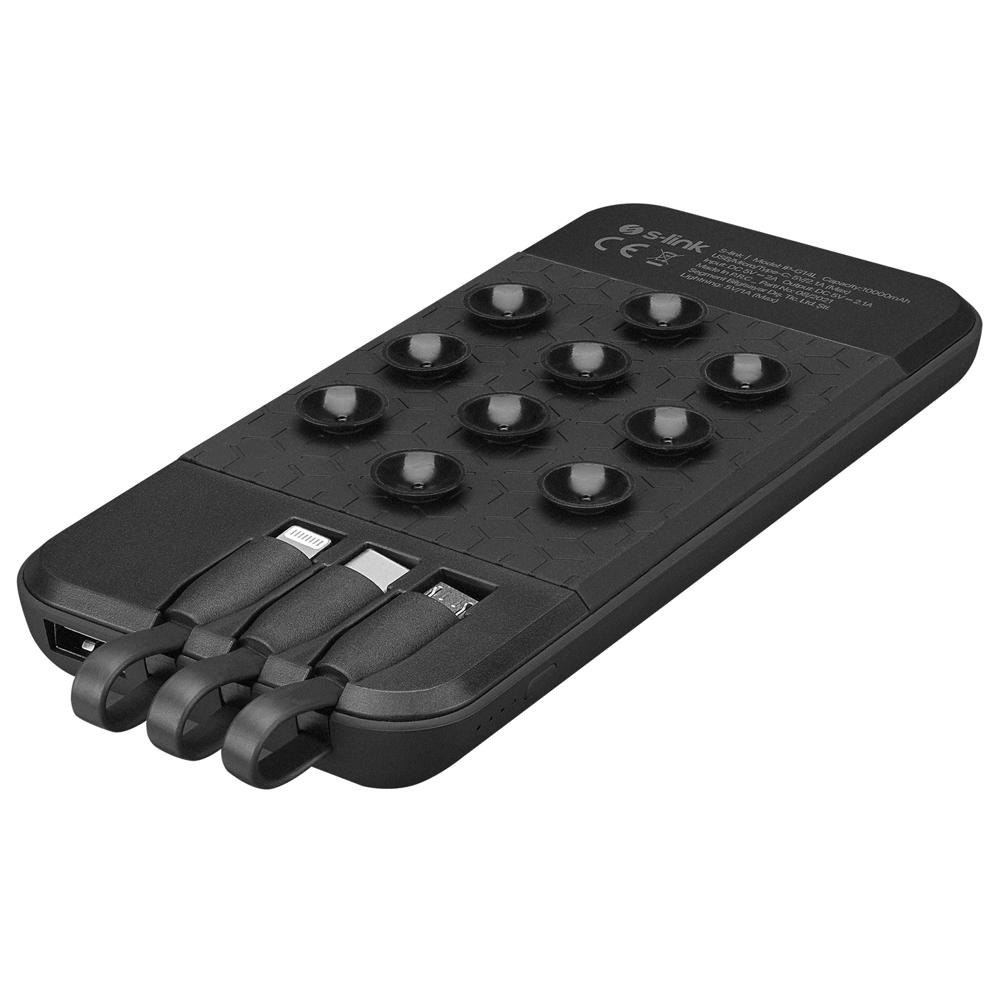 S-link IP-G14L 10000mAh Dahili Kablolu Vantuz+Stand Siyah Gizli Ledli Taşınabilir Pil Şarj Cihazı