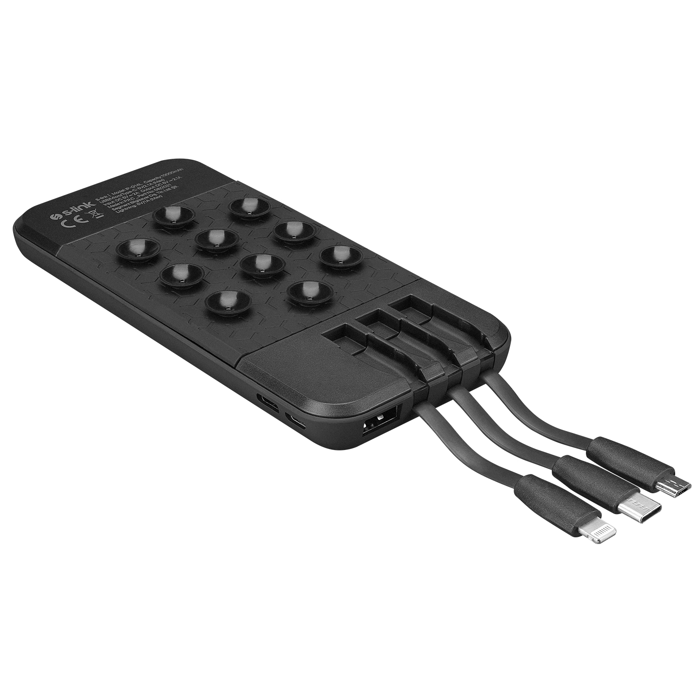 S-link IP-G14L 10000mAh Dahili Kablolu Vantuz+Stand Siyah Gizli Ledli Taşınabilir Pil Şarj Cihazı