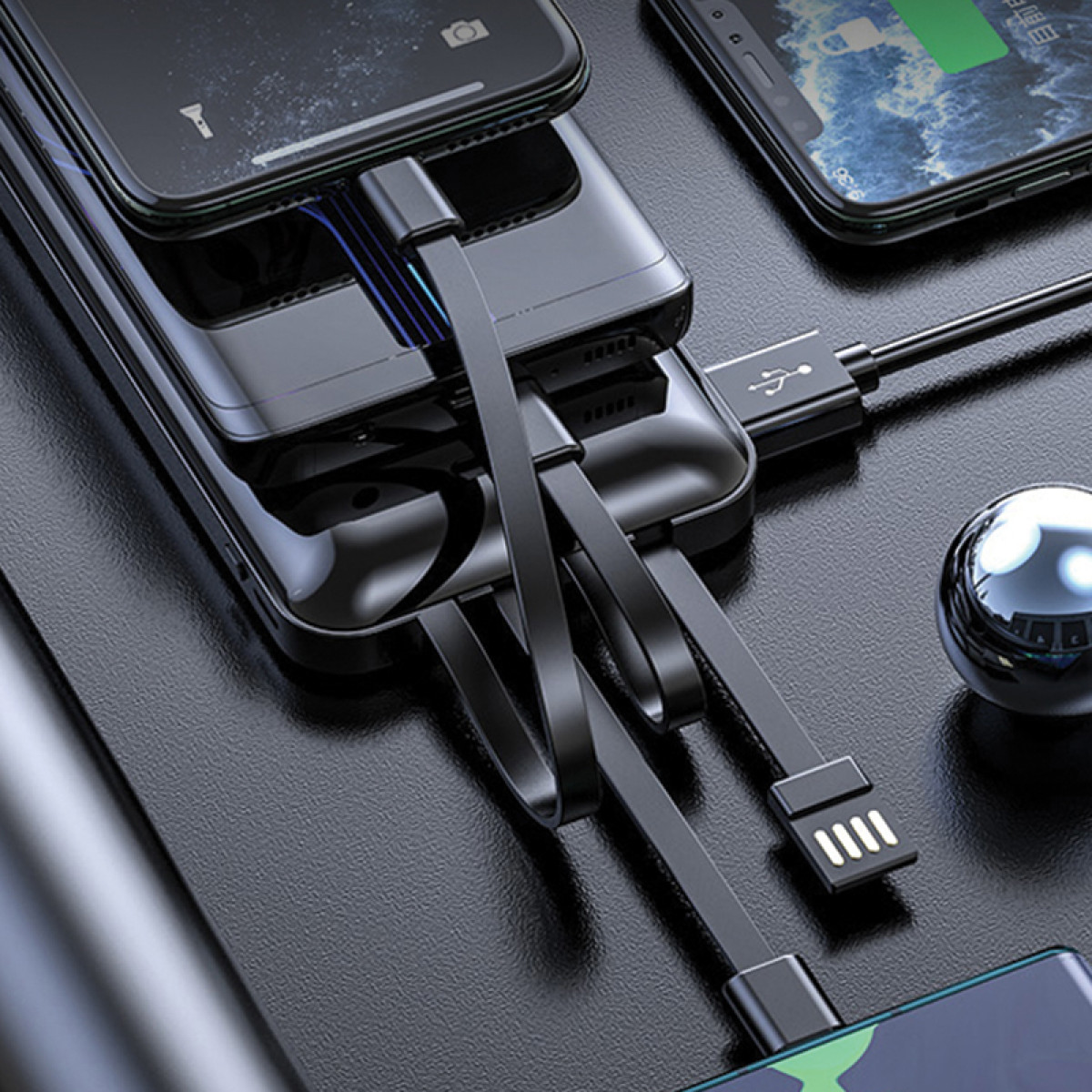 10000 mah Dijital Ekran Göstergeli Dahili Kablolu powerbank